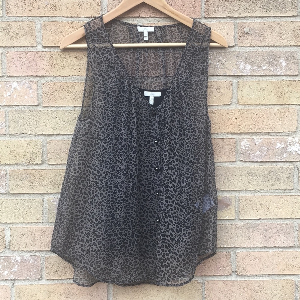 Joie grey and navy, cheetah-print silk top